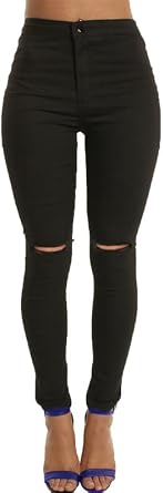 Andongnywell Womens Knee-Ripped Pants Mid Rise Distressed Jegging Slit Knee Jeans Ripped Stretchy Pencil Skinny Pants