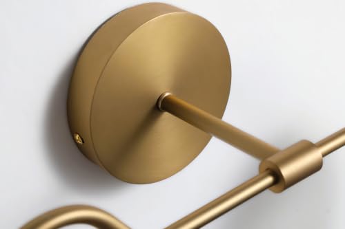 Image of 20 Inch Brushed Gold Vanity Light 2 Light Heavy Ribbed Glass Globe Brass Bathroom Light Fixture (Bulb Included)