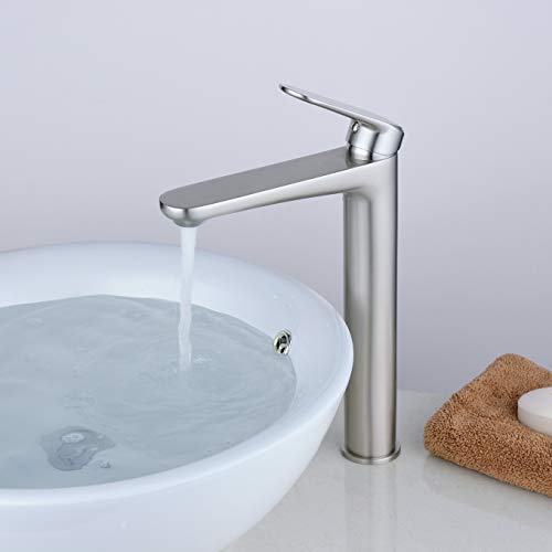 Robinet Salle De Bain, Moderne Robinet Mitigeur Lavabo en Laiton, Finition Mate/Nickel Brossé (Haut)
