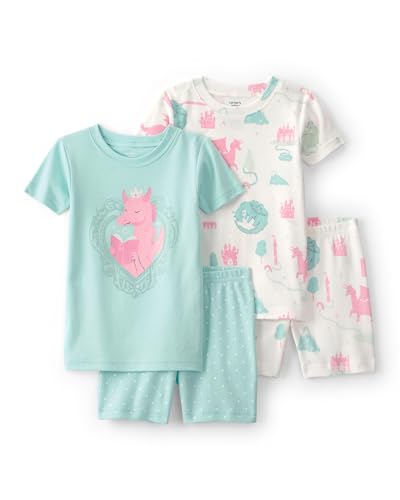 Carters Girl 4-Piece Tight Fit Cotton Pajama Set Blue/Ivory 3T