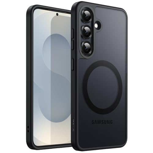 JETech Capa Magnética para Samsung Galaxy S25 5G, Compatível com MagSafe, Case Capinha para Translúcida Fosca Traseira à Prova de Choque (Preto)