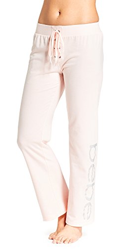 bebe Womens French Terry Elastic Lace Up Waist Pajama Pants Light Pink Large