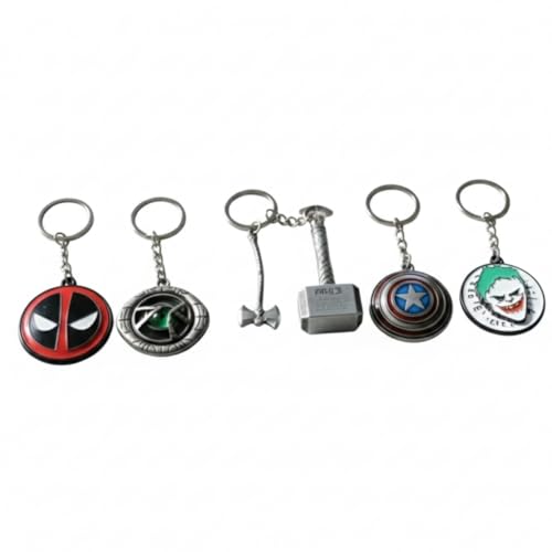 Image of MARVEL THOR Metallic SILVER Hammer,Stormbreaker /Axe & DR STRANGE,CAPTAIN AMERICA SHIELD Spinning KEYCHAIN,Heavy Quality Metal,Combo Pack for Kids Men Women Car Bike Home