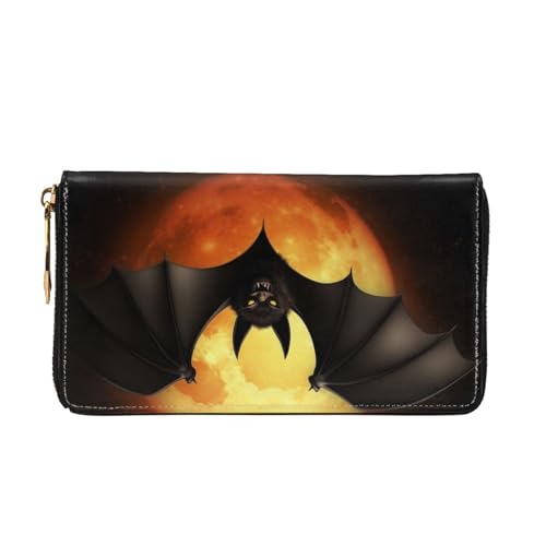 Halloween Bat Women Wallets Leather Zip Around Clutch Purses Waterproof Credit Card Holder With Phone Holder Ladies Travel Coin Purse2