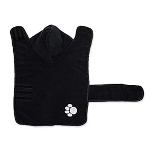 Bone Dry Pet Robe Collection, Embroidered Absorbent Microfiber Bath Robe with Adjustable Closure, for Dogs & Cats, Medium, Black