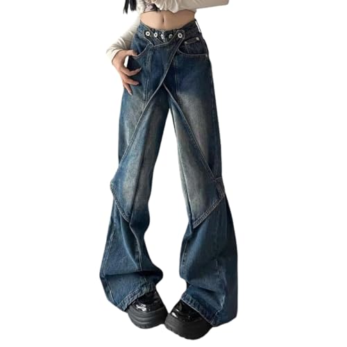 Women Novelty Jeans Y2k Wide Leg Jeans Punk Straight Jeans That Turn Into Flared Pants Gothic Hip Hop Streetwear