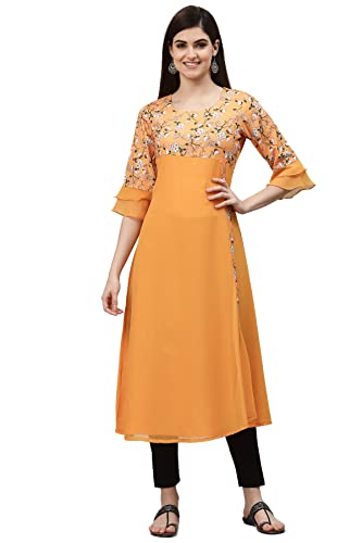 Image of Women's Crepe A-Line Printed Kurti(ALC9111MANGO Mango Medium)