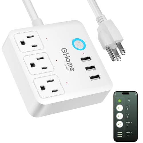 GHome Smart Power Strip Surge Protector 10A, Smart Plug that Works with Alexa & Google Home, 6 in 1 WiFi Outlets with APP Control, White Extension Cord 2.4G WiFi Only, ETL FCC Listed, No Hub Needed by GHome Smart - Used condition - US$21.20