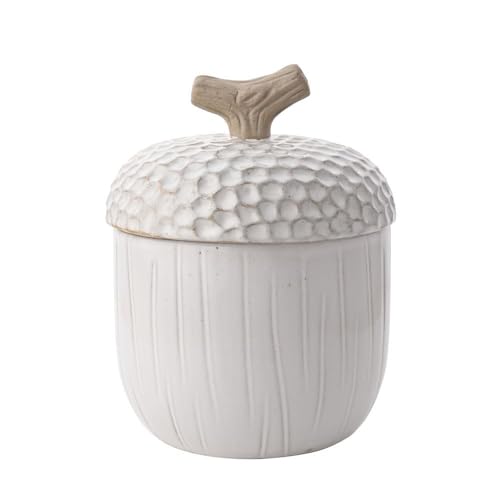 Widdop and Co. - Country Living - White Glazed Ceramic Acorn Serving Jar - Large. Home Decor Gifting for Kitchen, Hosting, Dinner & Parties for Outdoor & Nature Lovers - H: 16 x W: 13 x D: 13 cms.