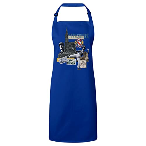 Tablier de cuisine bleu Strasbourg premium textile noble motif patrimoine français