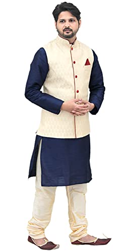 Image of Men's Silk Kurta Pyjama With Waistcoat