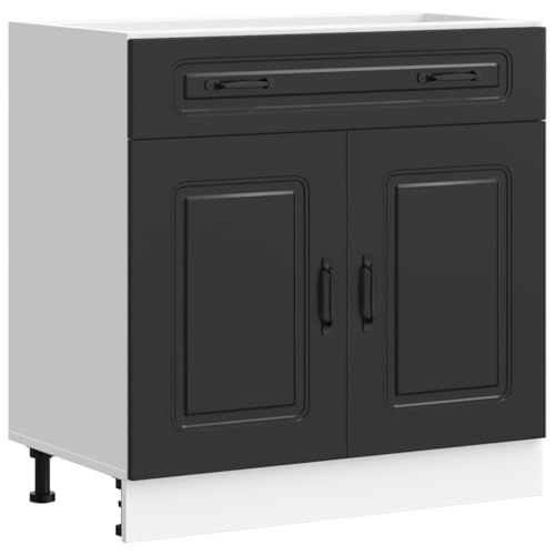 Armoire de Cuisine Kalmar Noir Bois d'ingénierie, Meuble Bas d'évier, vidaXL