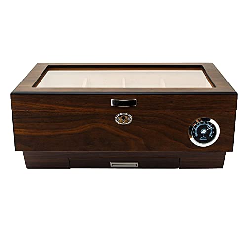 LUBINSKI Cigar Humidor Box with Drawer Humidifier & Hygrometer Hold 50