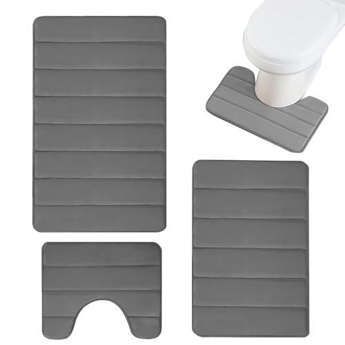 Alfombra de baño para inodoro, alfombra de baño absorbente de secado rápido,Juego de alfombrillas de baño antideslizante 3X | Alfombra de suelo absorbente de esponja suave, lavable en f
