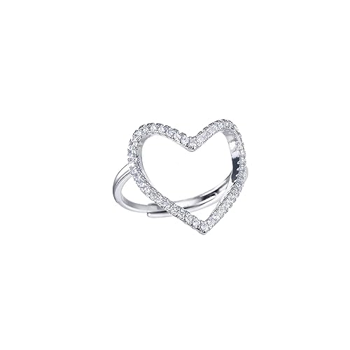 Kokoma Hollow Heart Ring for Women Rhinestone CZ Statement Ring Engagement Promise Ring Wedding Band Adjustable