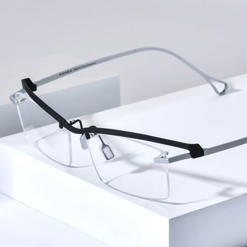 Image of FONEX Pure Titanium Glasses Frame Men Semi Rimless Square Eyeglasses Eyewear DTX416