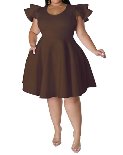 Image of Women's Plus Siz Cape Sleeve Stretchy A-Line Cocktail Party Dress Pockets | Sexy Flutter Sleeve, Flared Skater, Club, Swing ,Wedding Guest, Evening, Elegant, Sexy Night Out, Prom, Christmas, Valentin