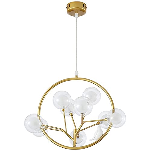 Luminaire cage d'oiseau en verre avec reflets dorés pour grand restaurant