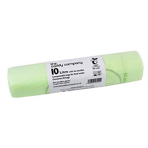 Bolsas de basura de 10 L x 50 con asa de sujeción, bolsas de basura de alimentos grandes u0096 EN 13432-10 L con guía de compostaje