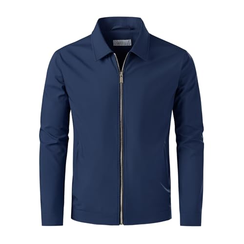 Men's Lightweight Casual Windbreaker Laydown Collar Zipper Pocket Coat Fall Spring Golf Work Dress Business
