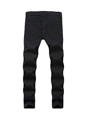 Nutriangee Men's Floral Jeans, Ripped Skinny Distressed Destroyed Slim Fit Stretch Rose Embroidered Pants Black 32 #TOP1