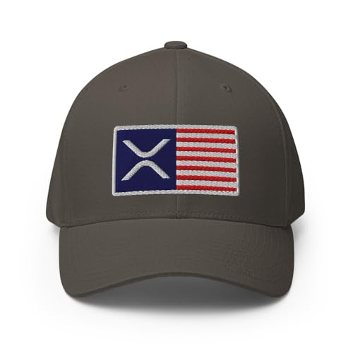 FX XRP USA Flag Crypto Fitted Hat Embroidered Curved Bill Mid Crown Closed-Back Structured Twill Cap - Image 3