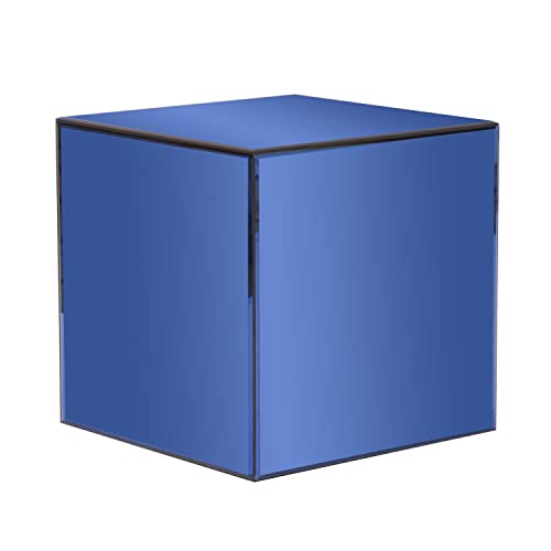 Image of Howard Elliott Collection Mirrored Finish Blue Cube Table Centerpiece, showpiece coffee table, stylish home decor accessory for bedroom or living room, measuring 16 x 16 x 16 inches