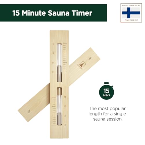 Northwood Sauna - Sauna Sand Timer - Handmade from Finnish Pine Wood - Wall-Mounted Rotating 15-Minute Hourglass with White Sand
