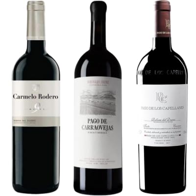 Vino Tinto Ribera del Duero: Capellanes Crianza + Pesquera Crianza + Carmelo Rodero 9 Meses – 3 Botellas de 750 ml – Vino Tinto Español Premium – Regalo Gourmet – Maridaje Ideal