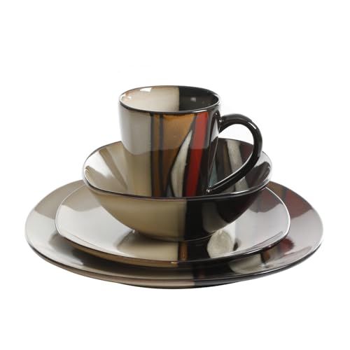 Gibson Elite Althea 16 Piece Reactive Glaze Dinnerware, Multicolor -, Service for 4 (16pcs), Red