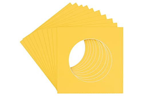 CountryArtHouse Chamois Yellow Acid Free 14x14 Circle Picture Frame Mat with White Core Bevel Cut for 10x10 Pictures - Fits 14x14 Frame - Pack of 10 Matboards