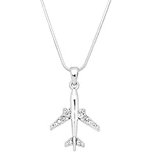 Falari Airplane or Jet Fighter Pendant Necklace/Earring Rhinestone Crystal Rhodium High Polished