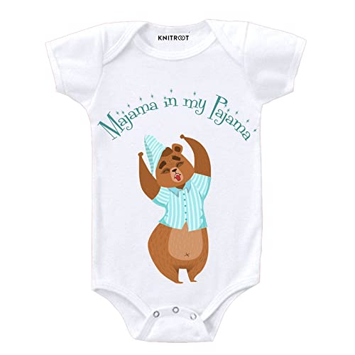 KNITROOT Baby Unisex Bodysuit For Infant Half Sleeve White Color Majama In My Pajama