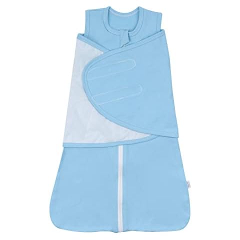ZIGJOY Baby Swaddle Sleeping Bag Baby Wearable Blanket 100% Cotton 3-Way Adjustable Newborn Transition Sleep Sack for Infant Boy Girl 6-12 Months Blue Cover