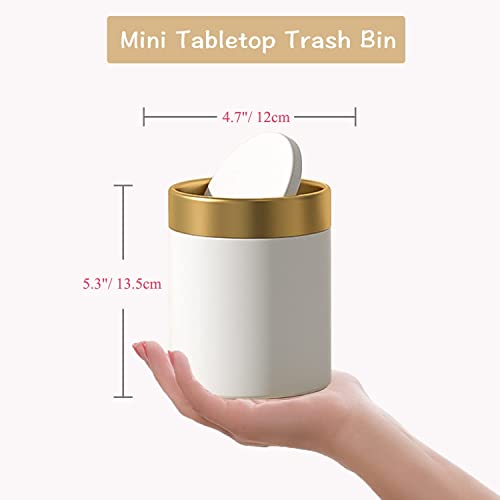 Jillick Mini Trash Can With Lid, Stainless Steel Small Tiny, Countertop Trash Can For Desk Office Coffeetop, Swing Top Trash Bin 1.5 L/0.40 Gal, White #TOP4