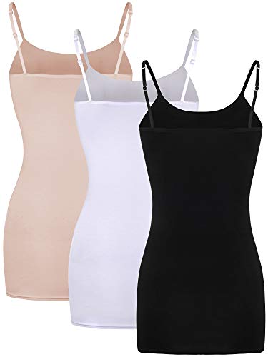 Image of WILLBOND 3 Pieces Women Basic Long Tanks Adjustable Spaghetti Strap Camisole Top
