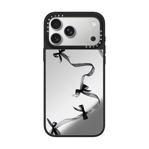 CASETiFY �~���[ iPhone 17 Pro Max �P�[�X [����(�X�}�z�J�o�[) / MagSafe�Ή�/�w��h�~] - Black Organza Ribbons - �V���o�[ (�u���b�N�o���p�[)