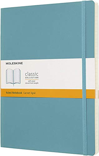 Moleskine Classic Notebook, Soft Cover, XL (7.5" x 9.5") Ruled/Lined, Reef Blue, 192