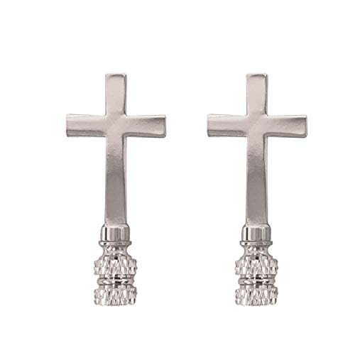 Image of Royal Designs, Inc. Cross Lamp Finial, Medium Chrome, Decorative Replacement Finial for Table or Floor Lamps, Set of 2