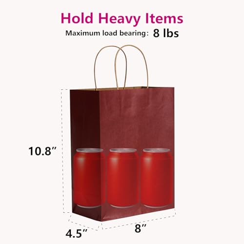 Image of RACETOP Red Gift Paper Bags 50 Pack 8x4.5x10.8 in Medium with Handles