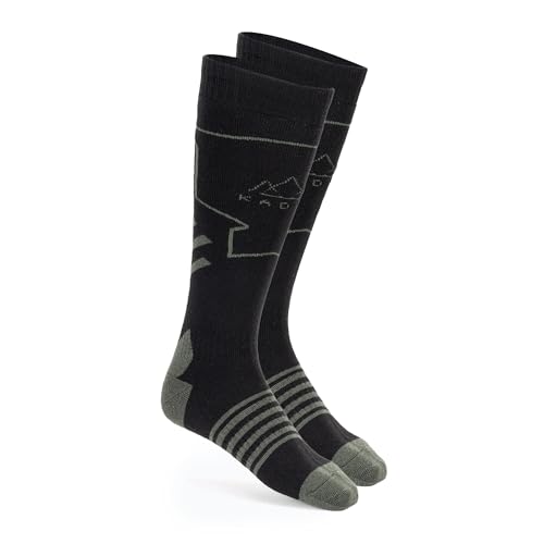 KADVA Calcetines de esquí para hombre SKIO talla 39-47 en color negro-verde de lana merino, calcetines de hombre cálidos y transpirables para el invierno La estructura alta protege de las abrasiones