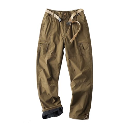 [TUNBEAN] 防寒 裏フリースパンツ メンズ 裏起毛ボア カーゴパンツ 作業ズボン スキーパンツ 暖パン 防風 厚手 冬用 アウトドア ハイキング 登山 ワークパンツ 大きいサイズ ゆったり ロングパンツ 保温 暖かい (JP, アルファベット, L, ブラウン)