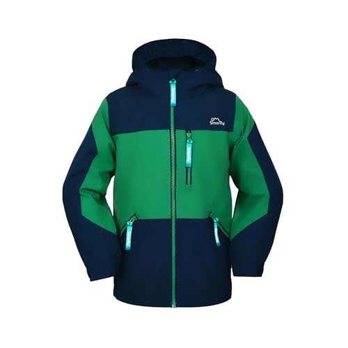 SMONTY Chaqueta Softshell para niños, abrigo ligero y resistente al agua para niños y niñas con costuras selladas, ideal para primavera, otoño, camping, senderismo y viajes, verde, 14 años