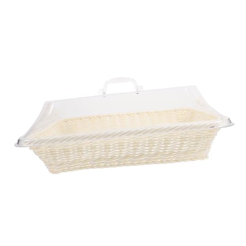 BEBEMOKO Versatile Woven Bread Basket with Transparent Lid for Kitchen Storage for Serving Bread Cake Fruit and Snacks for Home Bakery and Parties