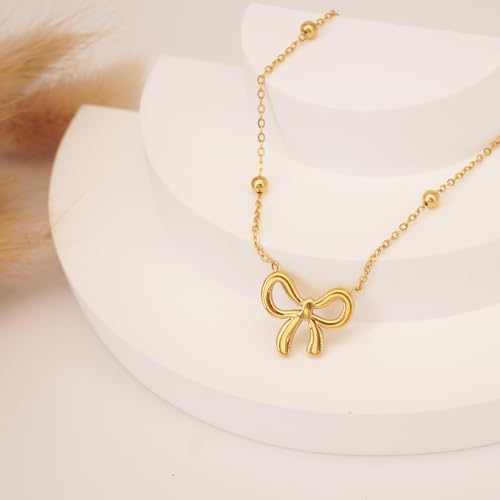 SUNNYOUTH Bow Necklace for Women Bowknot Choker Necklace 14K Gold Plated Ribbon Choker Necklaces Fashion Jewelry Gifts2