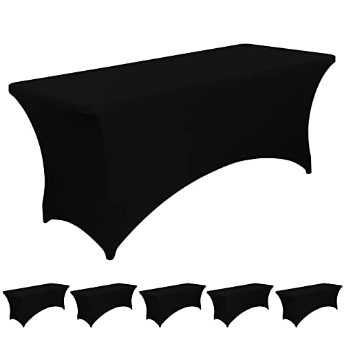 6FT Black Fitted Tablecloths for Rectangle Tables, 6 Pcs - Stretch Spandex Table Cover Protector for Banquet, Massage Bed, Wedding, Birthday, 72 Length x 30 Width x 30 Height Inches