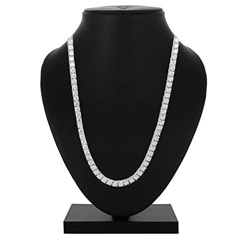 Savearth Diamonds 3Mm Moissanite Tennis Chain Necklace For Men 14.50Ct Lab Created Diamond Jewelry 18K White Gold Plated 925 Sterling Silver Necklace Chains, D Color Vvs1 Round, 18" #TOP5