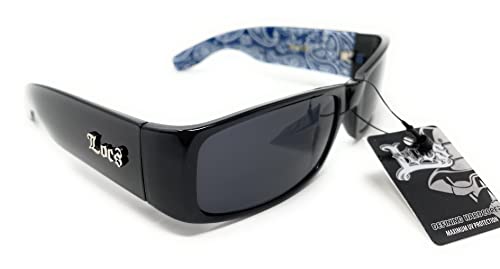 Locs Mens Hardcore Gafas De Sol Fashion Wrap Around Sunglasses with Bandana Print Inside - Free Microfiber Bag - Several Colors Available! (Black - Blue Inside)4