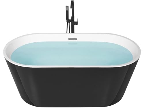 Acryl Badewanne oval freistehend schwarz-weiß mit Überlauf 170 x 72 cm Havana