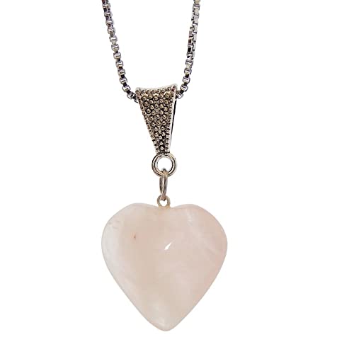 Colar Coração Pedra Natural Quartzo Rosa Cristal do Amor